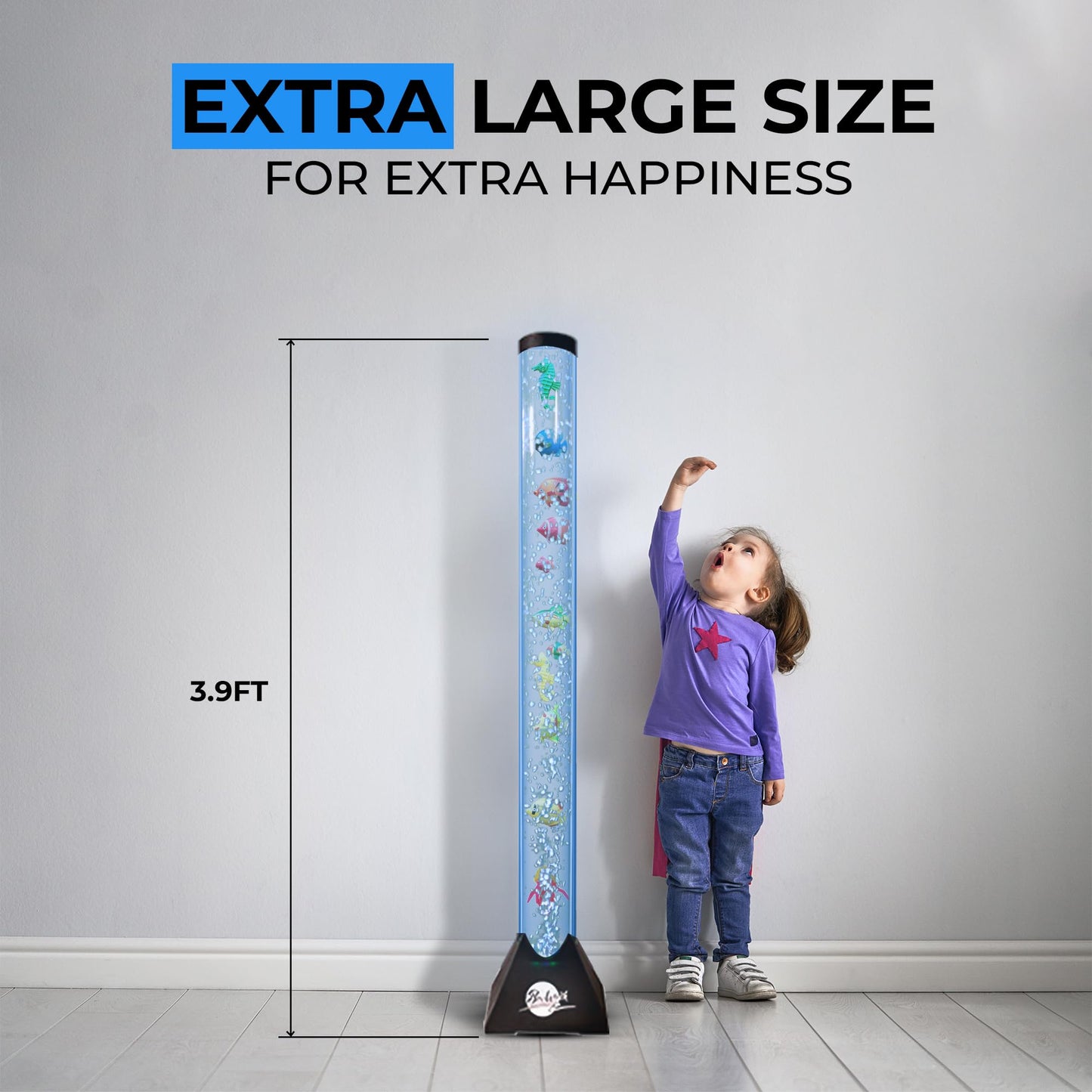 Brewish 4FT Sensory LED Water Bubble Tube Lamp with 16 Color Changing Night Light Effects, Fake Aquarium Tank & Gift for Kids, Autism, Remote Control & 12 Fishes (Wall Bracket Included)