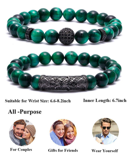 BOMAIL 8mm Tiger Eye Stone Beads Bracelet Elastic Natural Stone Yoga Bracelet for Women Men