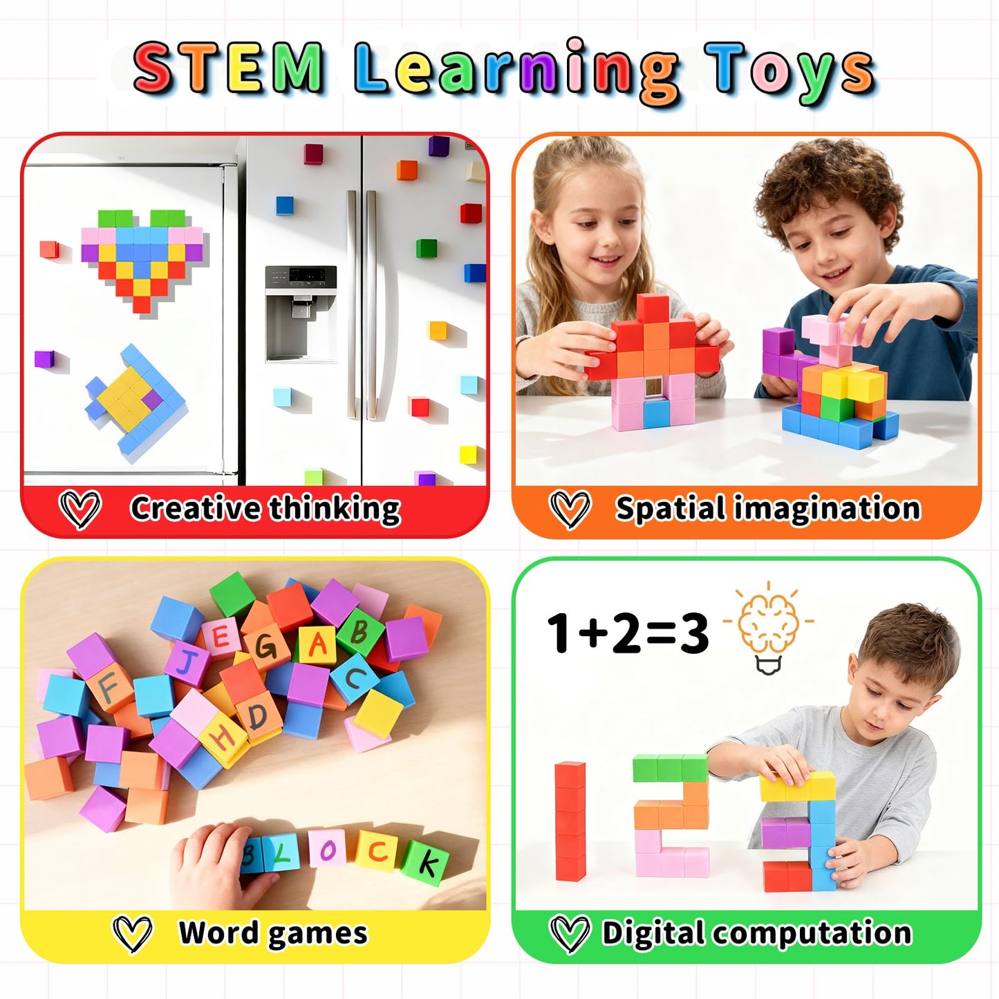 TOKBLOK Magnetic Blocks, 40PCS Rainbow Magnetic Building Blocks for Kids Ages 3 4 5 6 Year Old, Autism Montessori Sensory Magnet Cubes, STEM Learning Educational Magnet Toys Gifts for Girls & Boys