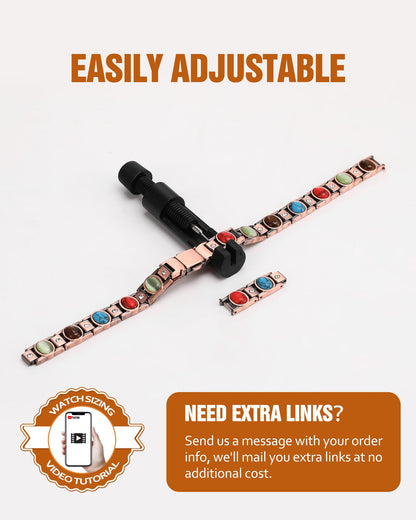 Jecanori Pure Copper Bracelets for Women, Ultra Strength Magnetic Bracelet with 3500 Gauss Magnets & Natural Turquoise Stones, Adjustable Jewelry Gift