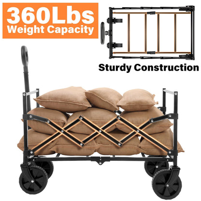 Wagons Carts Foldable, Collapsible Wagon Cart with Wheels - Beach Wagon Cart with Wheels for Sand Sports Camping Grocery