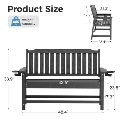 WACASA 48" Outdoor Bench Set of 2, HDPE Weatherproof Porch Bench, 2-Person Garden Benches with 660 Lbs, Waterproof Patio Benches for Outside Balcony Deck Backyard,Grey