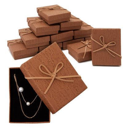 Juvale Jewelry Gift Boxes - 3.7 x 2.9 x 1.3 In, Kraft, Pack of 12 - Velvet Lined & Bow Lid Cardboard Necklace Box