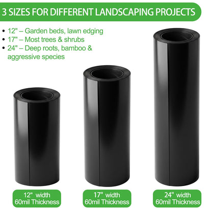 Convivium Tree Root Barrier 12in x 20ft x 60mil, Heavy-Duty Recycled HDPE Root Blocker Roll, Bamboo Barrier for Landscaping, Lawn & Garden Edging, Sidewalk & Foundation Protection