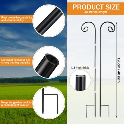 Hicarer 6 Pcs 48 Inch Shepherds Hooks for Outdoor 1/3 Inch Thick Metal Curled Garden Hooks Adjustable Bird Feeder Pole for Hanging Lanterns Plant Baskets Mason Jars Solar Lights Wedding Decor