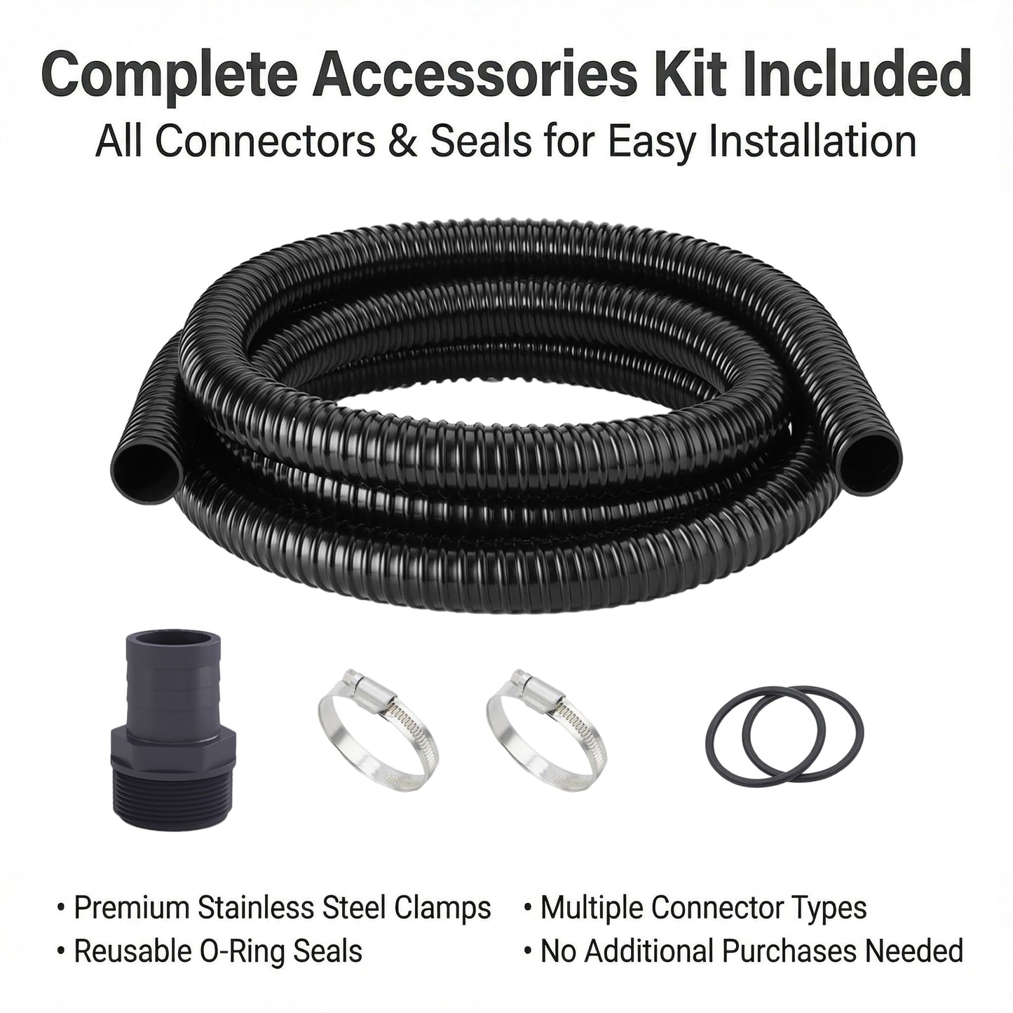 MPOBSP Corrugated Pond Tubing - Flexible, Kinkproof, Reinforced PVC Hose for Water Gardens, Pumps, Waterfalls & Aquaculture (20 Feet Black, 1-1/4 Inch)