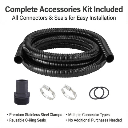 MPOBSP Corrugated Pond Tubing - Flexible, Kinkproof, Reinforced PVC Hose for Water Gardens, Pumps, Waterfalls & Aquaculture (20 Feet Black, 1-1/4 Inch)