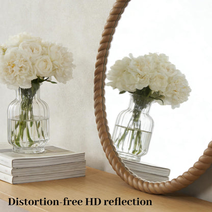 WallBeyond 30" Round Mirror with Rope-Design Frame, Large Circle Wall Mirror for Bathroom, Bedroom, Entryway & Living Room, Natural