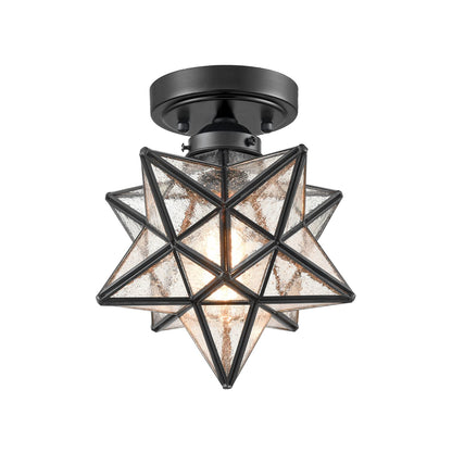 AXILAND Moravian Star Light Flush Mount Ceiling Light Black with Seeded Glass Shade for Living Room Bedroom Kitchen Hallway