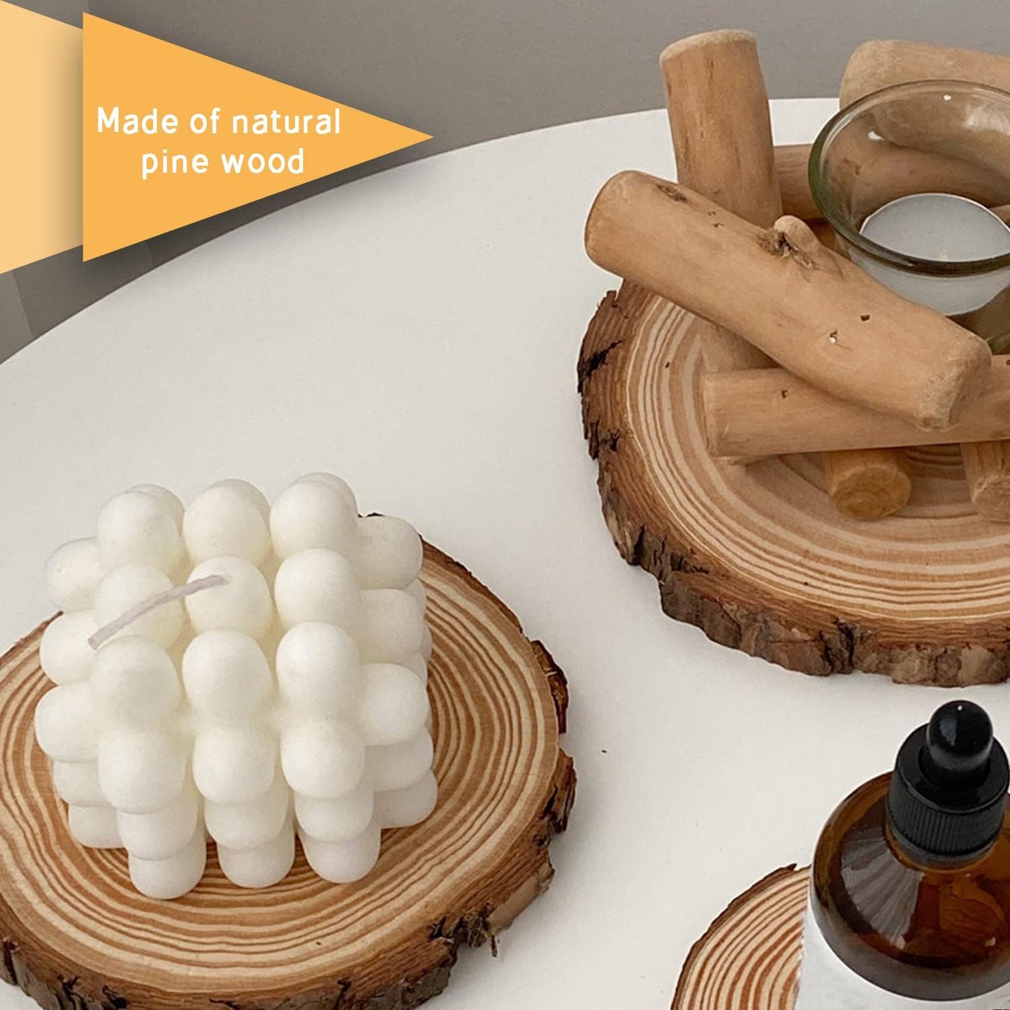 FSWCCK 17 PCS Unfinished Wood Slices for Centerpieces - 5.1-5.5 Inch,Round Natural Discs with Tree Bark, Wooden Cookies Circles for Crafts Christmas Ornaments, Rustic Wedding Decor,Table Decoration