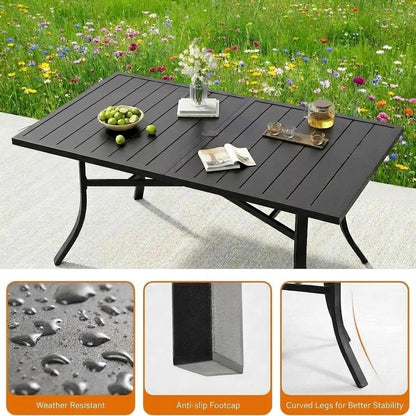 DWVO Patio Dining Table for 6, 59" Rectangular Black Outdoor Dining Table with Umbrella Hole, Heavy Duty Metal Outdoor Patio Table for Garden Backyard Lawn, Weatherproof E-Coating Finish