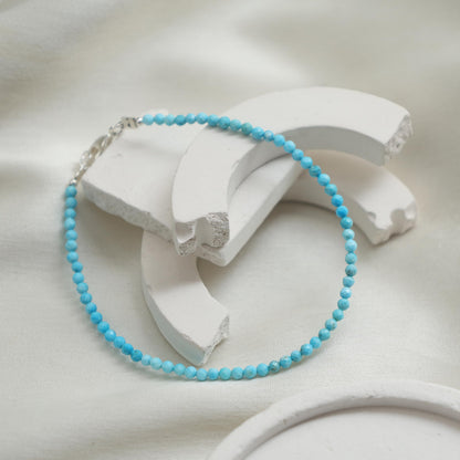 Gempires Turquoise Bracelet for Women | Dainty Handmade Gemstone Beads 2.5 mm | Minimalist Stacking Bracelet | Adjustable Lightweight Everyday Jewelry | Boho Blue Stone Gift for Her