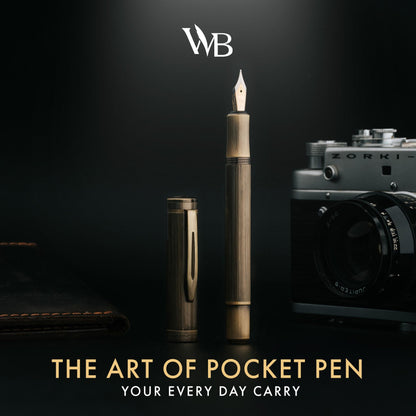 Wordsworth and Black Fountain Pen Mini EDC: Luxury Bronze Heavy Pocket Pen, Medium Nib, 6 Ink Cartridges, Ink Converter, Travel Refillable Writing Pen Gift Set, Men & Women