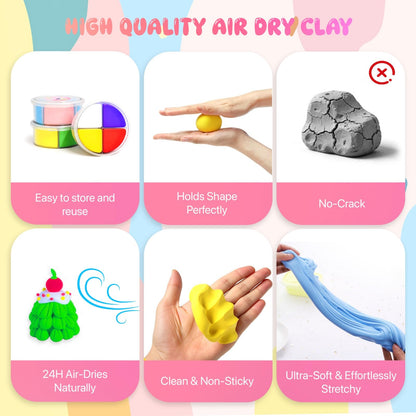 Air Dry Clay Kits for Kids - hittaty Cake Themed Model Magic Clay, 12 Boxes Molding Clay for Kids with Sculpting Tools and Tutorials, Safe, Soft & Non-Sticky DIY Arts and Crafts Gift for Boys & Girls