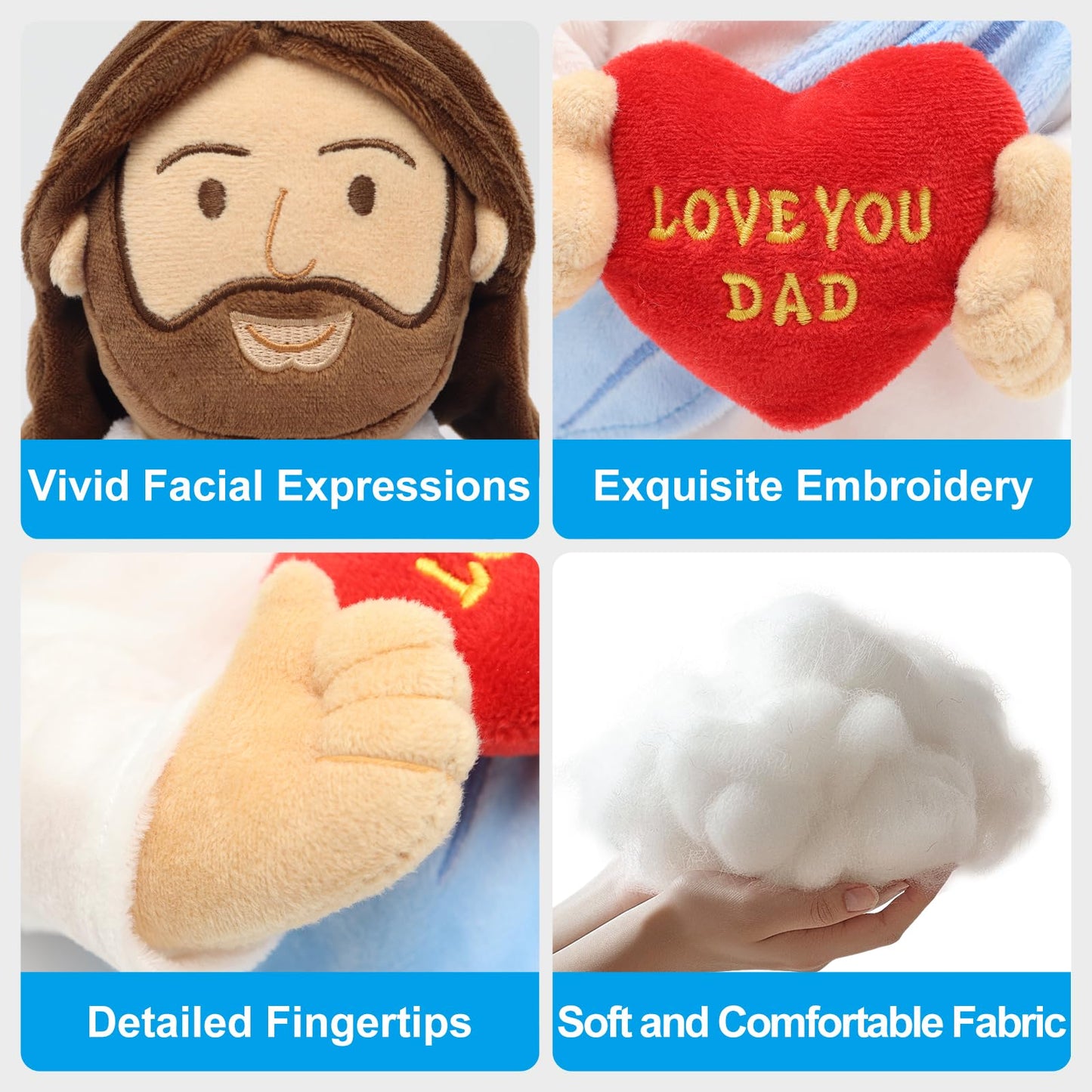 Yelakey 14" Jesus Plush with NFC Daily Bible Verse,Love You Dad Stuffed Doll Plushie Religious Party Favor Christian Toys for Kids