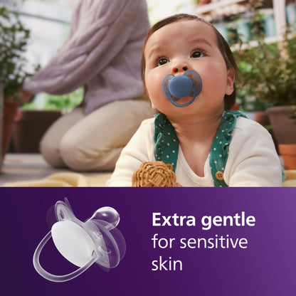 Philips Avent Ultra Soft Pacifiers - Orthodontic Design, for Babies 6-18 Months, Flexible Shield, Silicone Symmetrical Nipple, BPA-Free, 2 Sterilizing Cases, 4 Pack, SCF091/51