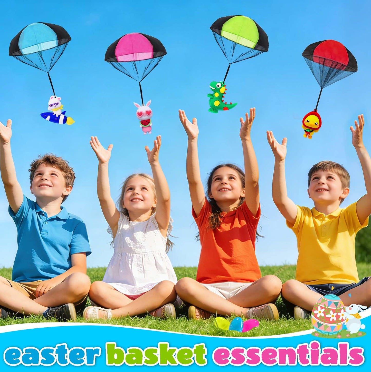 Easter Egg Fillers & Basket Stuffer Essentials for Teens Kids - 4Pack Prefilled Easter Eggs with Parachute Toys, Treasure Box Toys for Classroom Boys Girls, Egg Hunt Party Supplies, Carnival Prizes