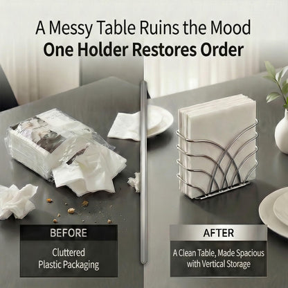 LEVIMETREE Napkin Holder for Table – Silver Iron Upright Napkin Dispenser for Paper Napkins, Napkin Dispenser for Kitchen Dining, Cocktail Picnic Bar Modern Kitchen and Dining Decor, Servilletero