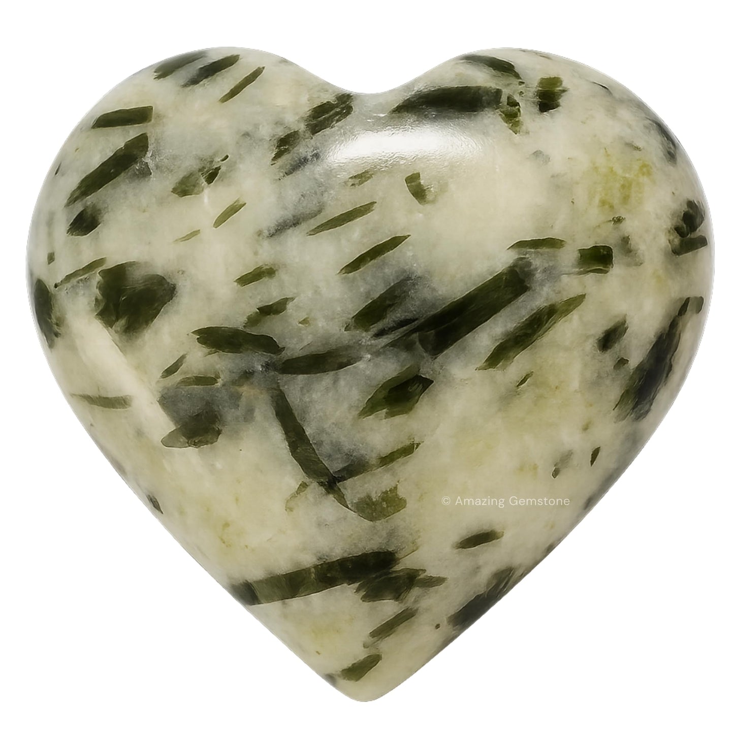 Amazing Gemstone Green Tourmaline in Quartz Crystal Heart Palm Stone - Pocket Massage Worry Stone for Natural Body Chakra Balancing, Reiki Healing and Crystal Grid