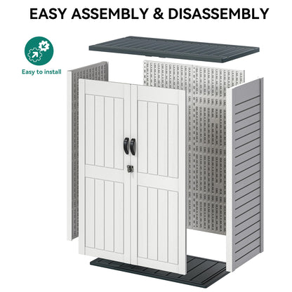YITAHOME 59 Cuft Outdoor Tall Storage Shed, Waterproof Vertical Resin Shed for Garden, Garage, Patio, Lockable Tool Storage, No Shelves Included, Light Gray