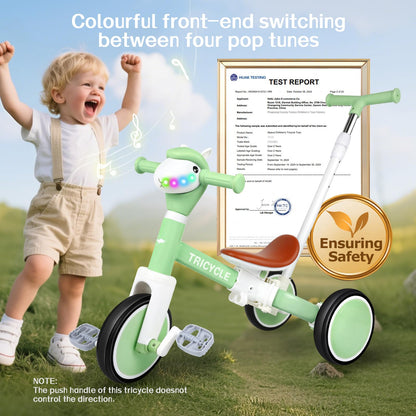 Tricycle for Toddlers 1-3 Year Olds, 5 in 1 Toddler Balance Bike 2-4 Years Old Boys Girls, Push Trike Toys with Adjustable Handle, Birthday Gifts for 2 3 4 5 Year Old Kids Bike (Light Green)