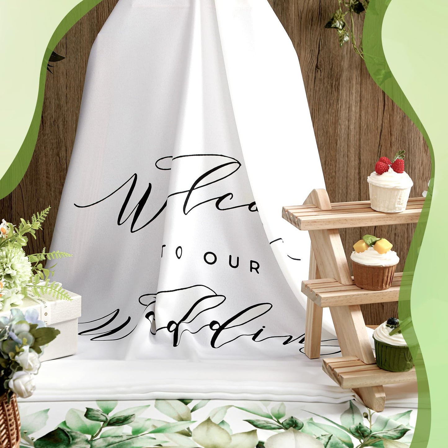 HunnmingRe 29 x 78 Inch Welcome to Our Wedding Sign with 2 Clips Greenery Welcome Arch Reception Backdrop Rustic Linen Fabric Wedding Sign Banner for Ceremony Bridal Engagement Party Supplies Decor