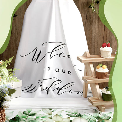 HunnmingRe 29 x 78 Inch Welcome to Our Wedding Sign with 2 Clips Greenery Welcome Arch Reception Backdrop Rustic Linen Fabric Wedding Sign Banner for Ceremony Bridal Engagement Party Supplies Decor