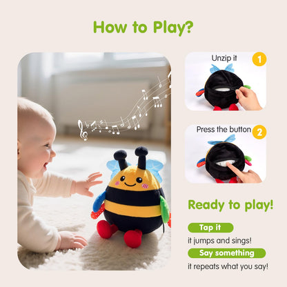hahaland Baby Toy for 6 + 12 18 Months – Crawling Musical Dancing Bouncing Learning Bee Plush, Interactive Tummy Time Toy for 1 2 3 Year Old Boys Girls Baby Easter Basket Stuffers