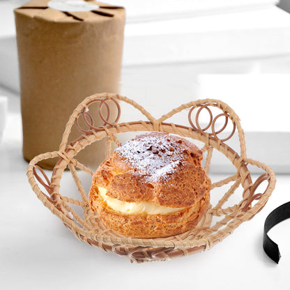 Amosfun Rattan Woven Snack Serving Bowl 6.10X6.10X2.16In Handwoven Decorative Fruit Bread Basket Multi-Purpose Storage Tray for Home Hotel Shop