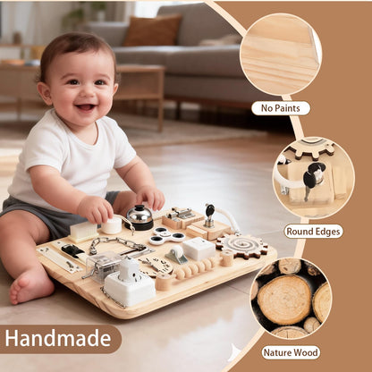 Potatomato Wooden Montessori Large Busy Board for Toddlers and Kids – Sensory Activity Board Toy for Babies Boys Girls Supports Fine Motor Skill Development for Children with Autism and ADHD