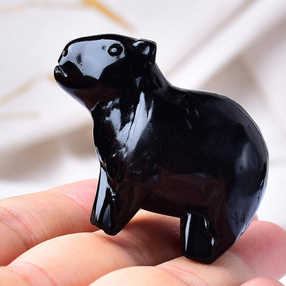 WUYOUSHI Natural Obsidian Capybara Statue 2" Healing Crystal Handmade Sculpture Lucky Guardian Pocket Statues Reiki Meditation Relieve Anxiety Office Home Decoration Gift