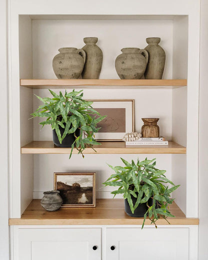 Briful Faux Plants Indoor 9'' Artificial Potted House Plant with Black Ceramic Pot Fake Pteris Cretica Fern Plant for Home Office Room Desk Shelf Decor Indoor