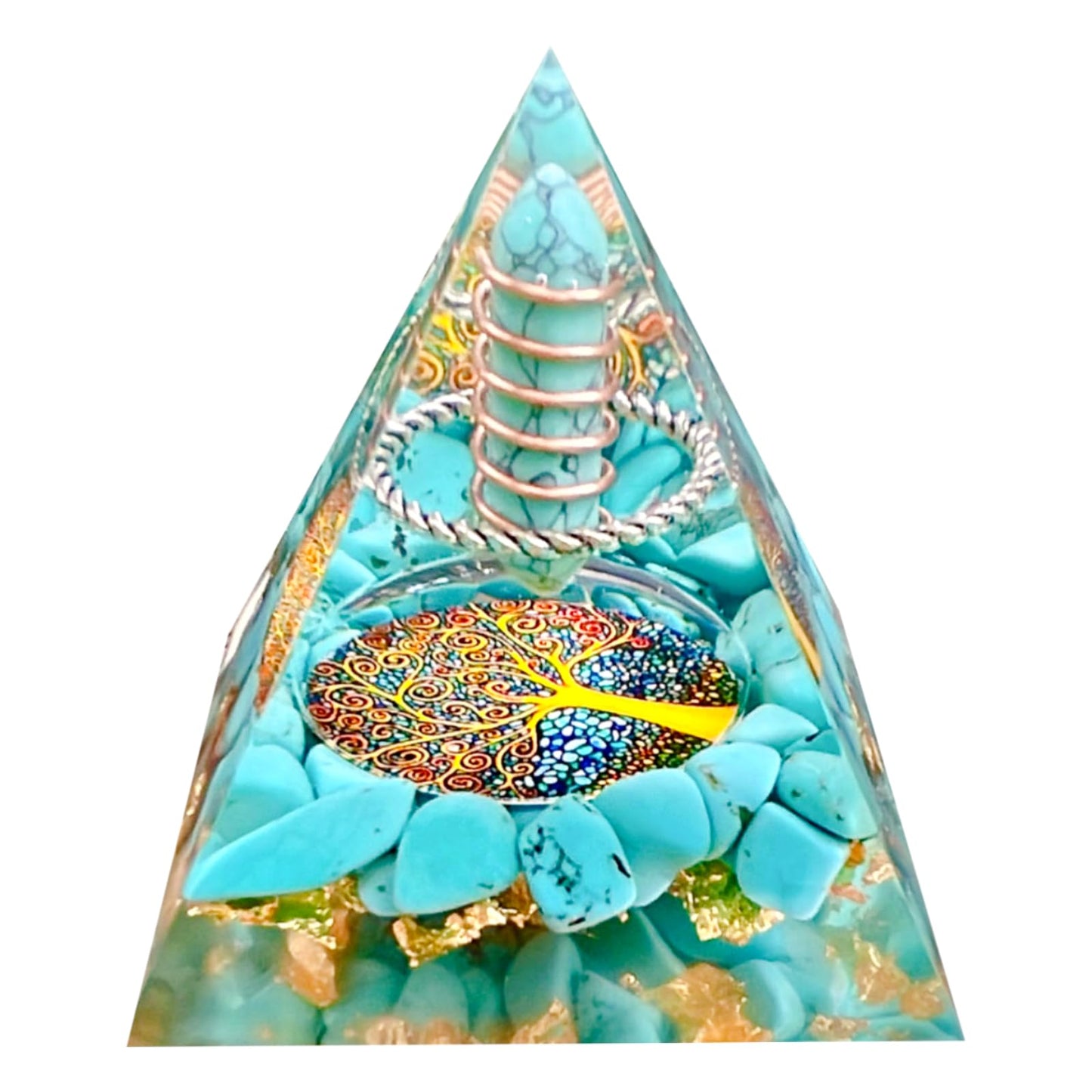 Saefheled Crystal Column Orgone Pyramid Energy Generator,Natural Turquoise&Blue pine stone Orgonite Crystal Healing Pyramid,for Reduce Stress, Balance Chakra,Meditation Attract Luck,Wealth Health(6cm)