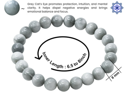 Amazing Gemstone Grey Cats Eye Bracelet for Women Men's Gifts - Protection Healing Crystal Bracelet - 8mm Gemstone Beaded Stretchable Bracelet Pulseras Para Hombres Mujer Stocking Stuffers Mothers Day Gift