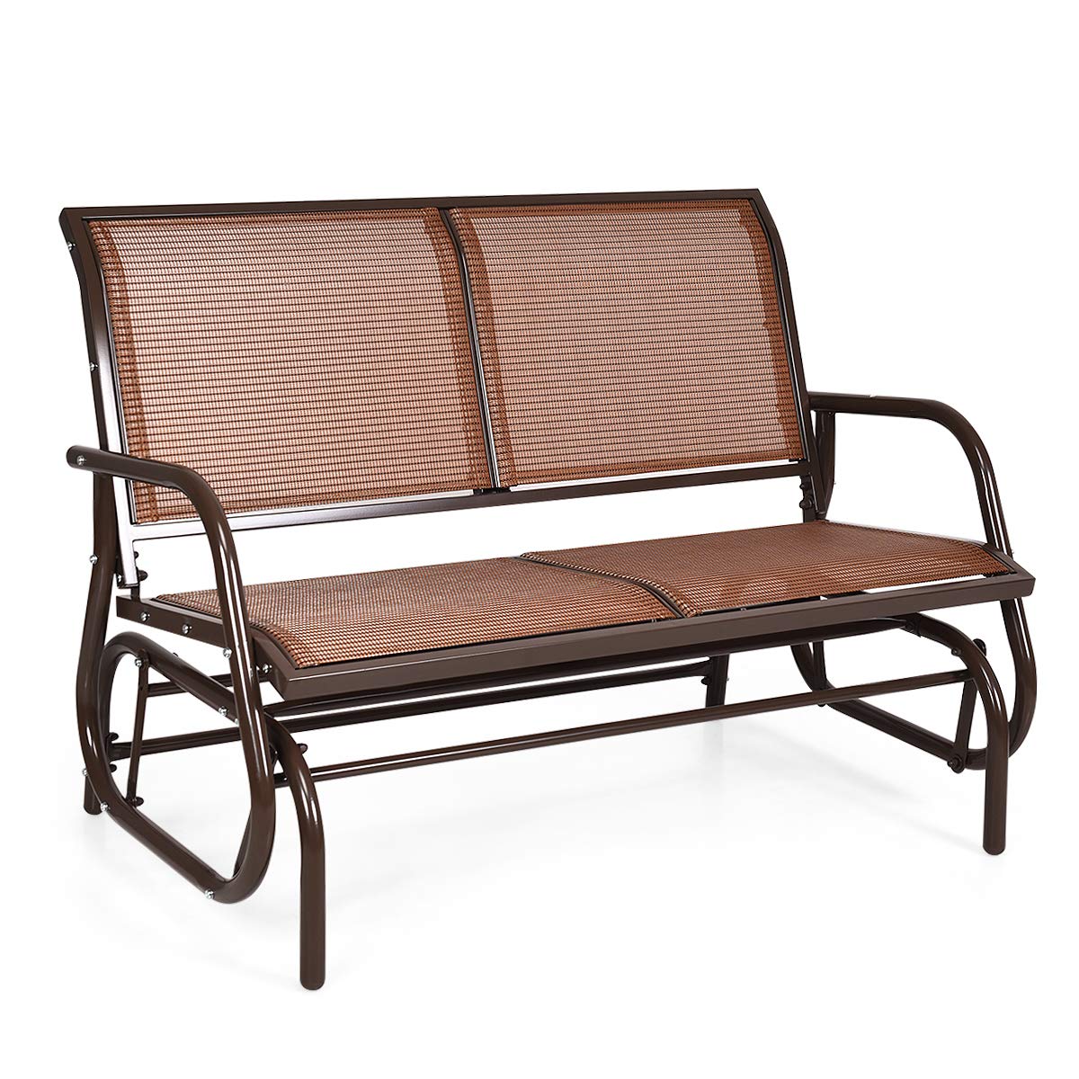 Giantex Swing Glider Chair 48 Inch with Spacious Space, 2 People Lounge Cozy Patio Bench Outdoor & Indoor for Patio, Backyard, Poolside, Lawn Steel Rocking Garden Loveseat (Brown)