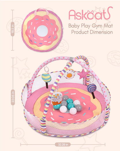 4-in-1 Baby Play Mat & Baby Play Gym,Baby Girl Play Mat Activity Gym, Pink Donut Tummy Time Mat for Babies and Toddlers, Infant Activity Center for Newborn to Develop Motor Cognition
