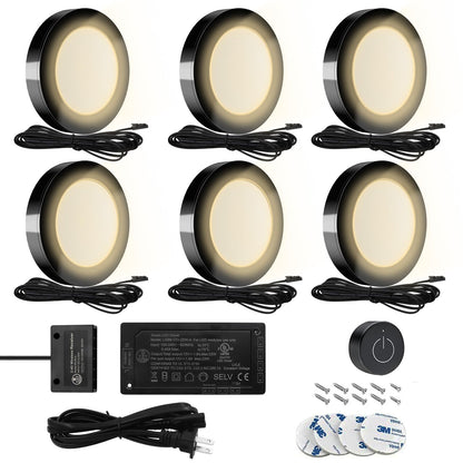 VST Under Cabinet Lighting 12V 2W (12W Total, 60W Equivalent), Wireless Dimmer Switch, Recessed or Surface Mount Wiried Puck Light for Kitchen, Wardrobe (6 Pack Black 3000K)