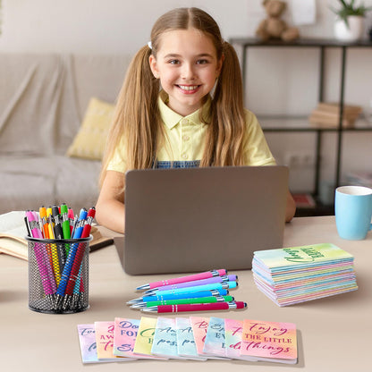 96 Pcs Watercolor Bulk Motivational Pens Inspirational Notepads Set, Pocket Motivational Quote Notebooks Ballpoint Pens, Mini Journals Gift Set for Kids Students Teachers School Office Prizes Supplies