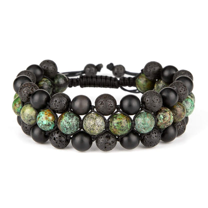 Bivei 8mm Natural Lava Rock Stone Bracelets for Men, Healing Crystal Essential Oil Diffuser Beads Bracelet Chakra Yoga Energy Anxiety Gemstone Bracelet - 3 Layer