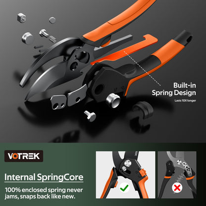 VOTREK® Pruning Shears, [Patented Stepless Handle Opening] - Garden Clippers with Ultra-Sharp SK5 Steel for Weak Hand, Bonsai Scissor Universal Fit for All Hand Sizes, Effortlessly Cut 1-Inch Branches