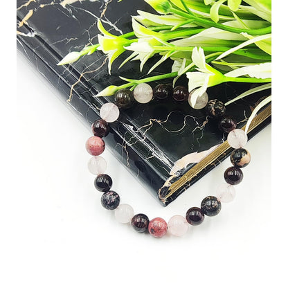 PRECIOUS PEBBLE Soul Mate Men's & Women's Bracelet – Rhodonite, Rose Quartz & Garnet Gemstone Beads Adjustable Bracelets for Men, Women, Connection, Inner Harmony & Thoughtful Gifting, 8mm Beads