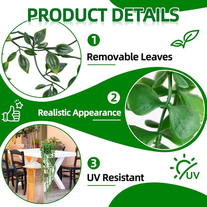 Palonu 4 Pack Faux Artificial Hanging Plants, Fake Potted Greenery with Eucalyptus Vine, Mandala, Pea Pod Leaves & String of Pearls in Pots for Office, Living Room, Bathroom, Indoor & Outdoor Décor