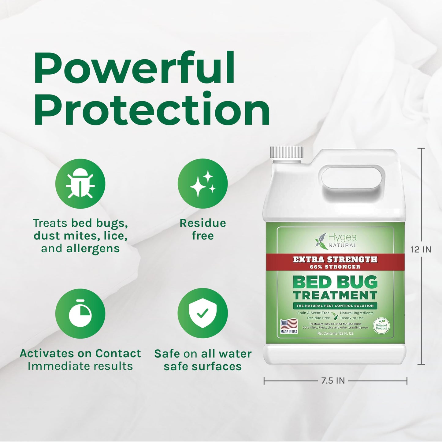 Hygea Natural Extra Strength Bed Bug Killer & Mite Spray- Child & Pet Friendly - Stain & Odor Free - 66% Stronger Natural Formula (128 oz)