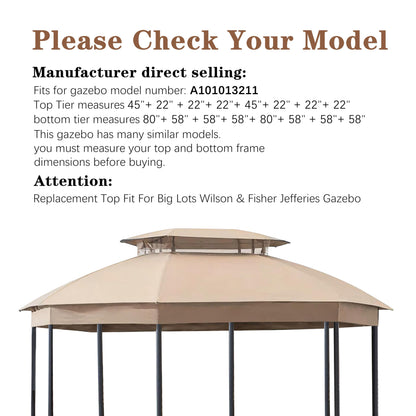 SCOCANOPY Light Beige Replacement Canopy Compatible with Big Lots Wilson & Fisher Jefferies Gazebo Model A101013211