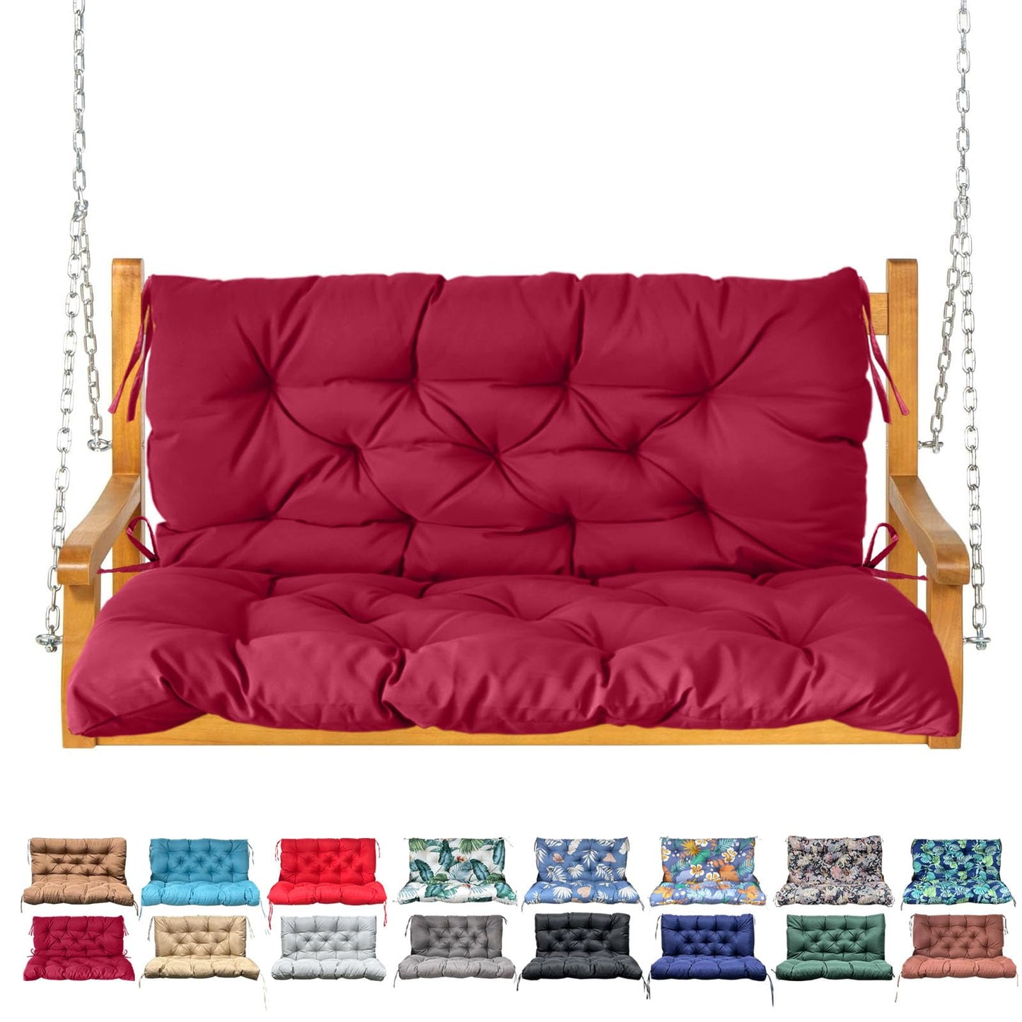 NANGELRN Porch Swing Cushion with Backrest,Waterproof Bench Cushion for Outdoor Furniture,2-3 Seater Replacement Thickened Swing Cushion with Ties,Patio,Outdoor,Backyard and Garden (Wine Red,60x40)