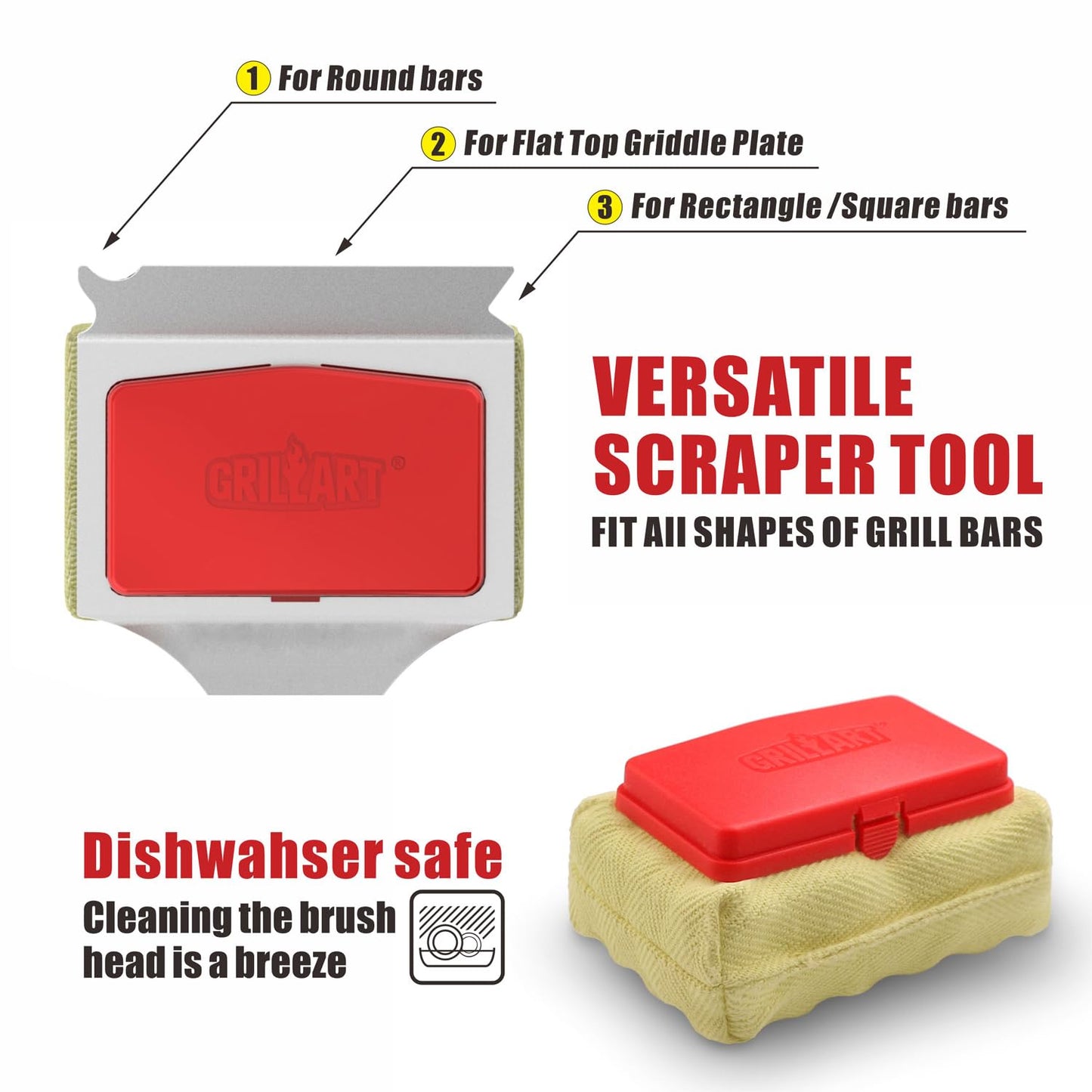 GRILLART Grill Brush Bristle Free, Replaceable BBQ Cleaning Pad (No Handle), Safe Replacement Cleaning Pad/Head for Cast Iron/Stainless Steel Grates - Red