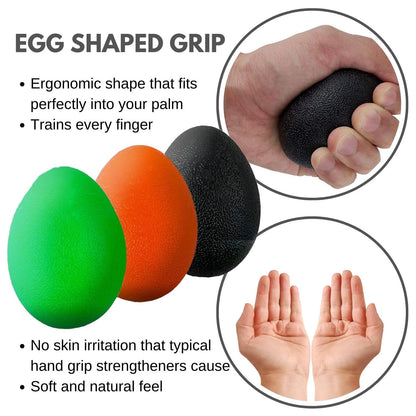 The Friendly Swede Stress Balls for Adults — 3 Squeeze Balls for Hand Therapy, Stress Relief & Hand Strength - Exercise for Grip Strength with 3 Resistance Levels - Egg-Shaped & Skin-Safe