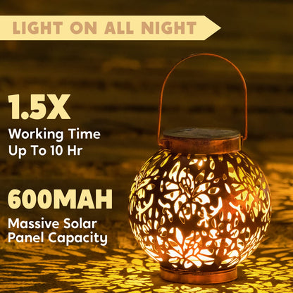 JOIEDOMI 2 Pack Outdoor Solar Hanging Lantern Lights, Waterproof Tabletop with Handle, LED Moroccan Lanterns, Metal Decorative Garden Solar Lights Spring for Patio, Lawn, Porch, Backyard