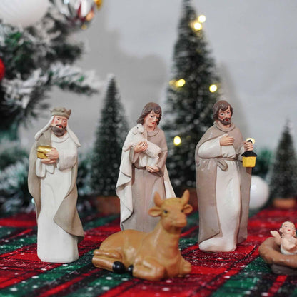 QF Home 10-Piece Christmas Nativity Set – Nativity Scene with Manger, Holy Family & Animals, Hand-Painted Resin Indoor Holiday Display