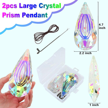 120mm Crystal Suncatcher, 2 Pack Large Prism Sun Catchers Windows Hanging Ornaments Rainbow Maker Pendant Indoor Outdoor Garden Chandelier Birthday Wedding Party Valentines Day Gifts for Women